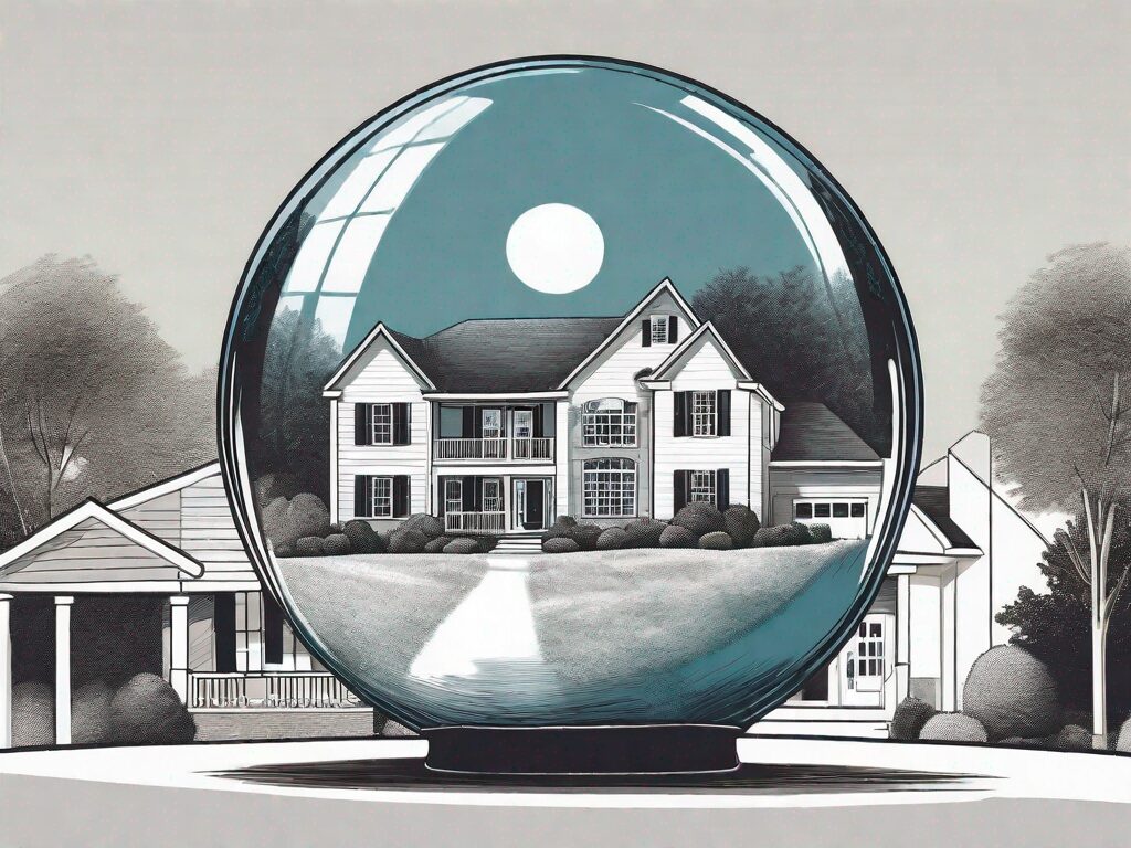 A crystal ball reflecting scenes of various types of property (like houses