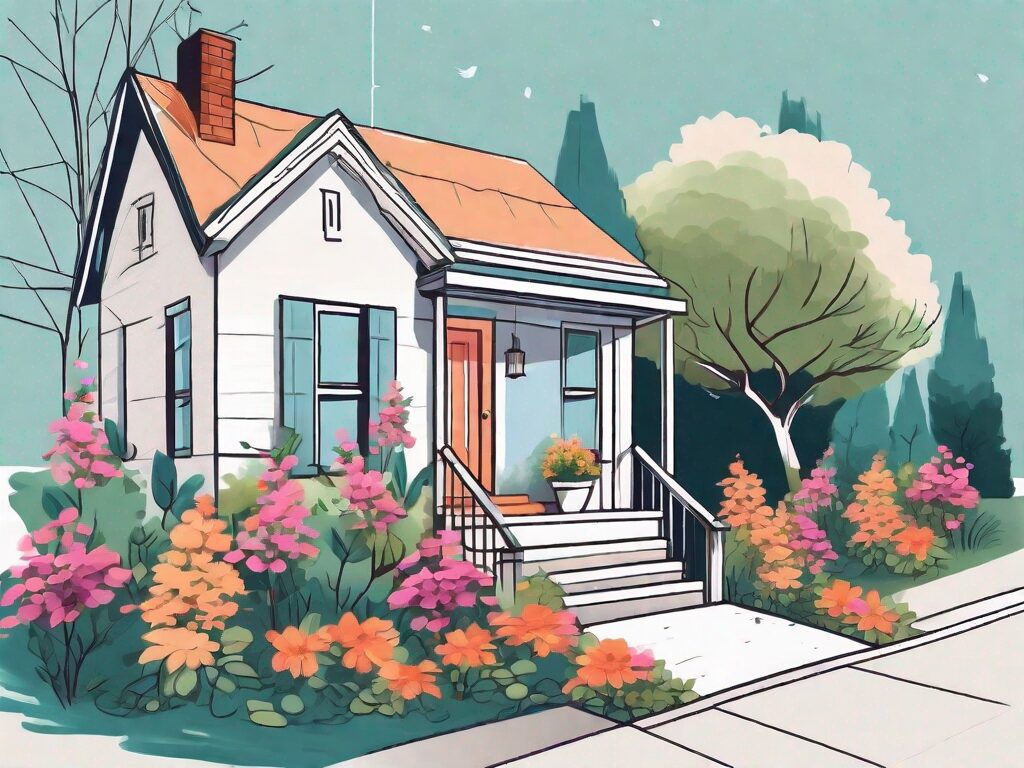 A charming house with vibrant flowers in the front yard