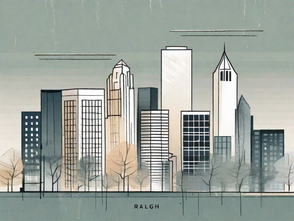 A minimalist raleigh cityscape with various real estate buildings