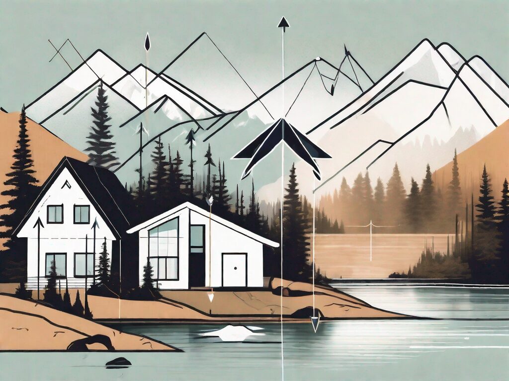 A scenic alaskan landscape with a few modern houses scattered around