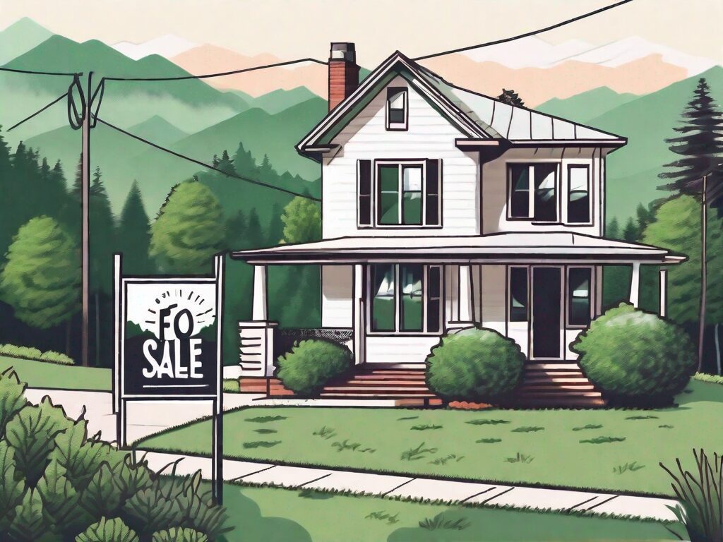 A quaint house in west virginia with a 'for sale' sign in the front yard