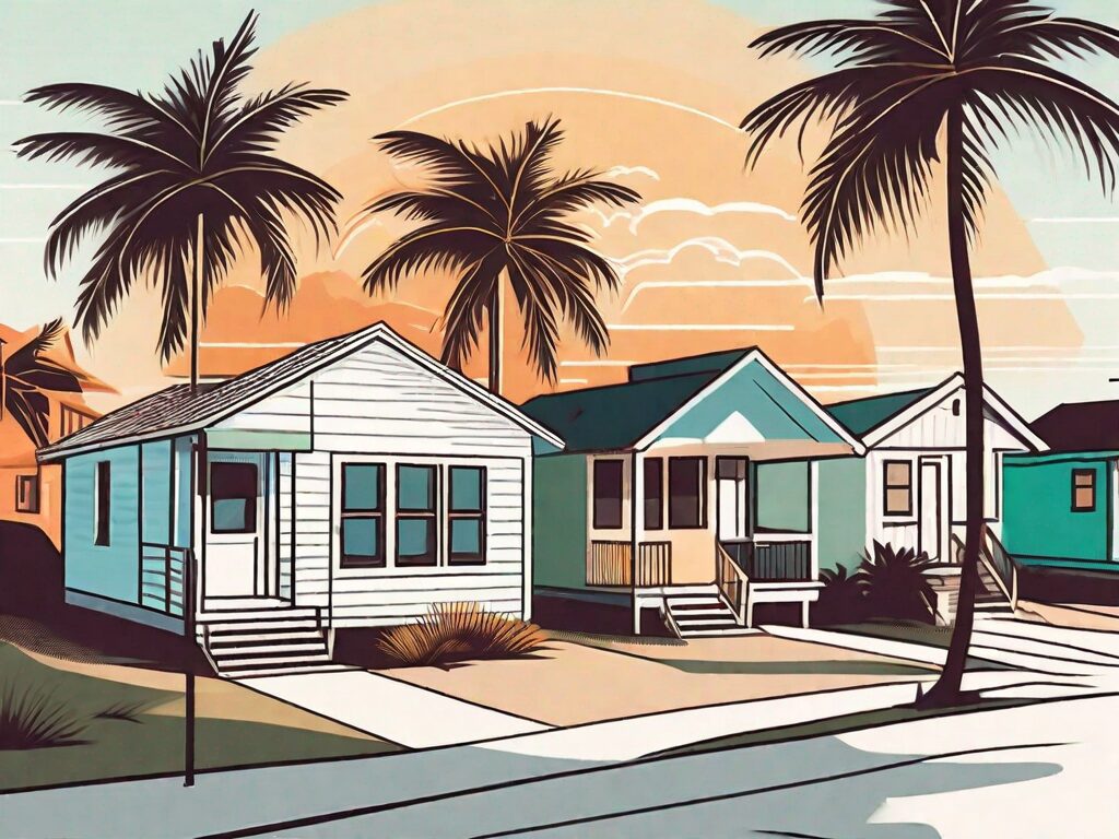 A scenic florida landscape with affordable housing options like small houses and apartments