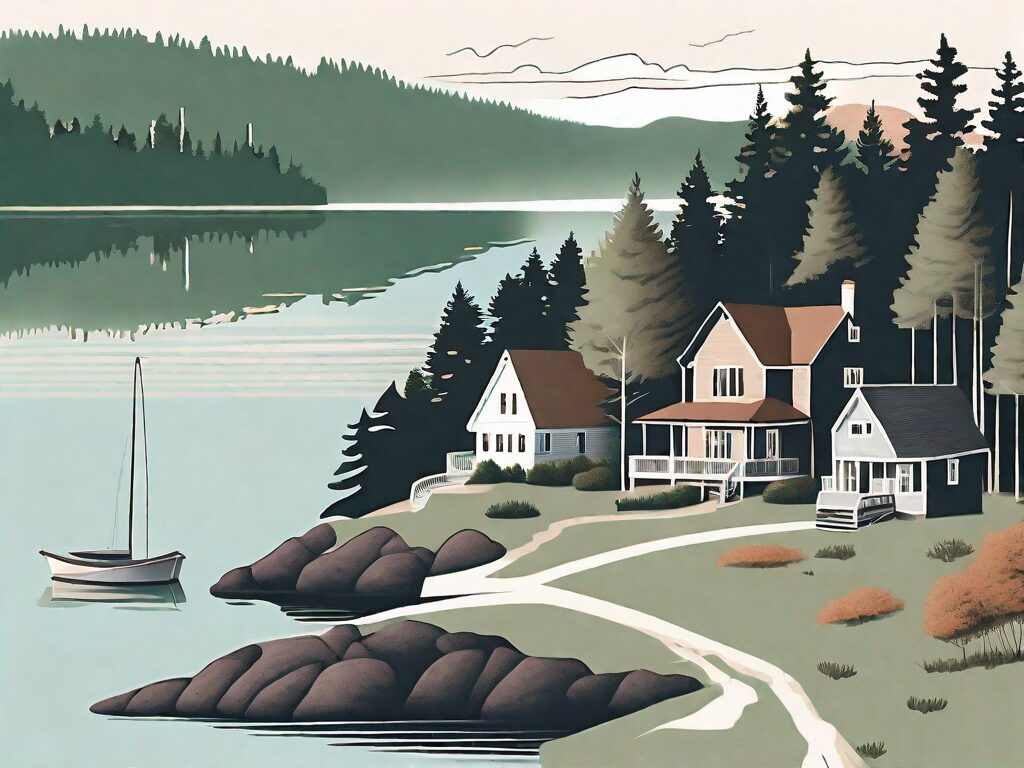 A picturesque maine landscape featuring a variety of homes