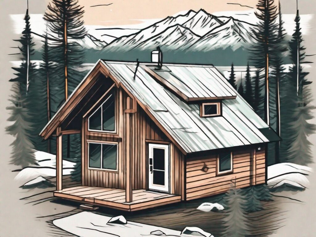 A quaint alaskan cabin with a price tag hanging off it