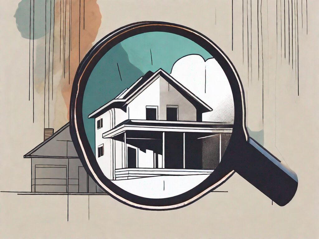 A magnifying glass hovering over a stylized house