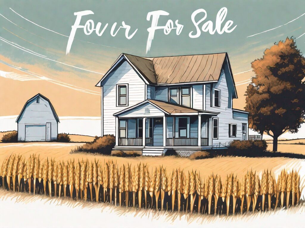 A quaint iowa countryside home with a 'for sale' sign on the front lawn