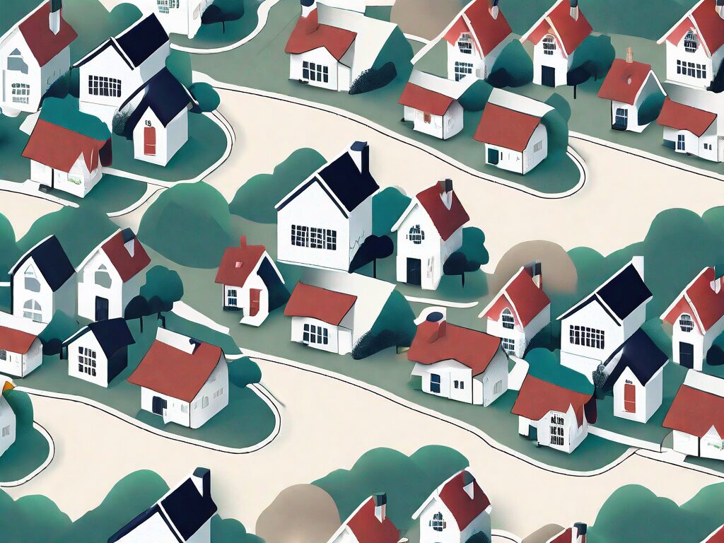 A digital landscape featuring different styled houses symbolizing various fsbo websites