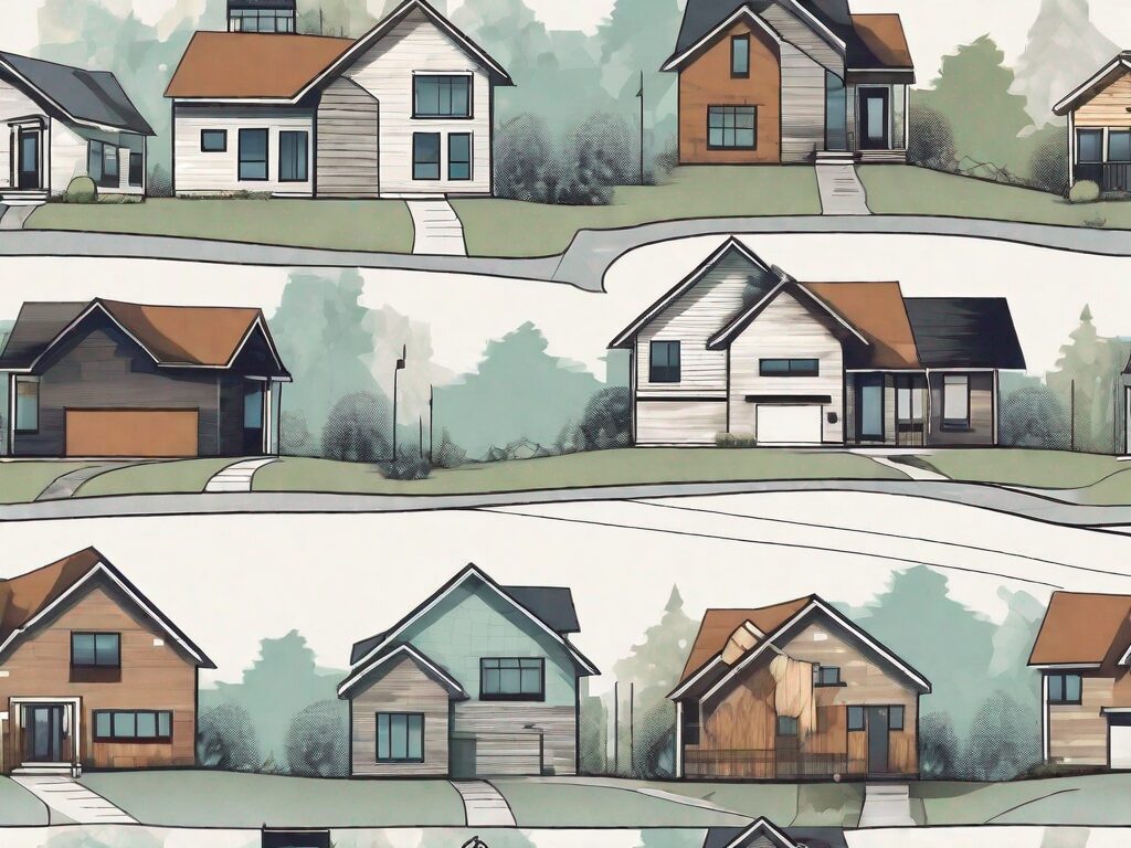 A variety of residential houses with a map of indiana in the background