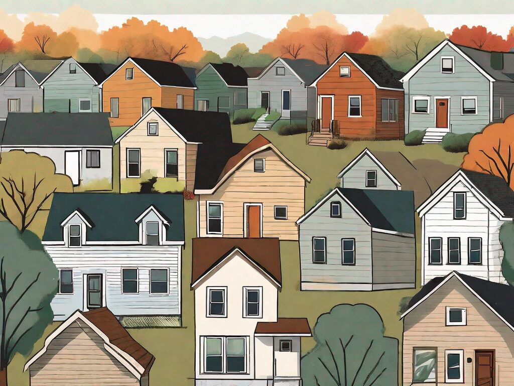 A detailed and diverse landscape of iowa with various styles of houses