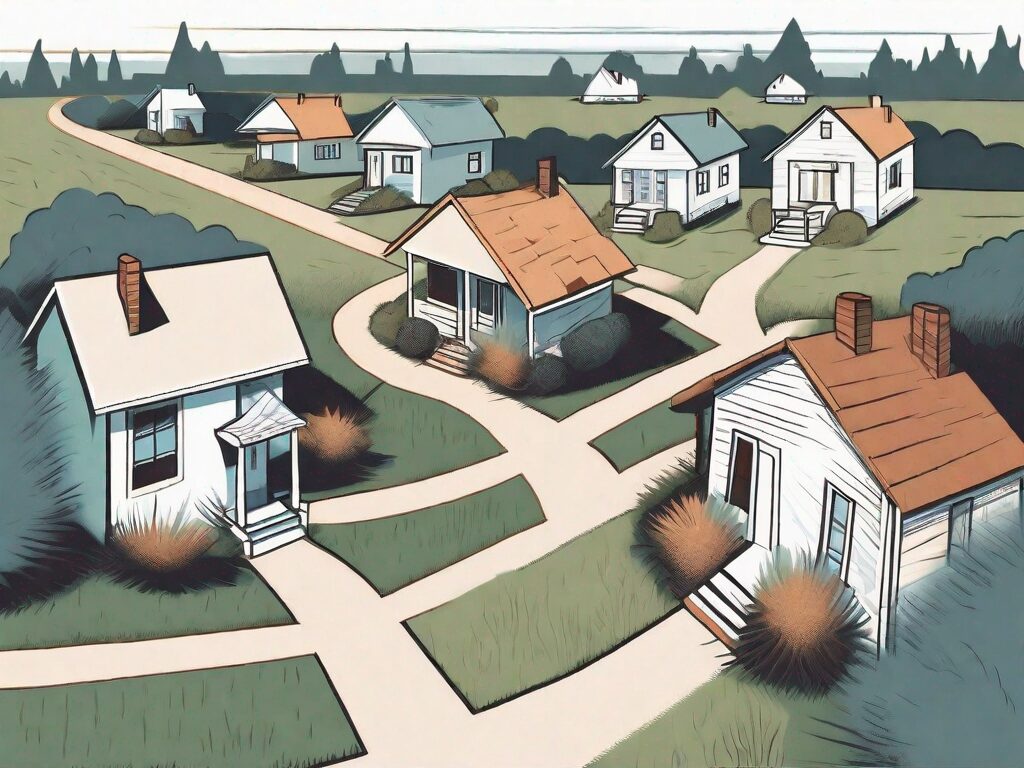 A picturesque oklahoma landscape with various stylized houses