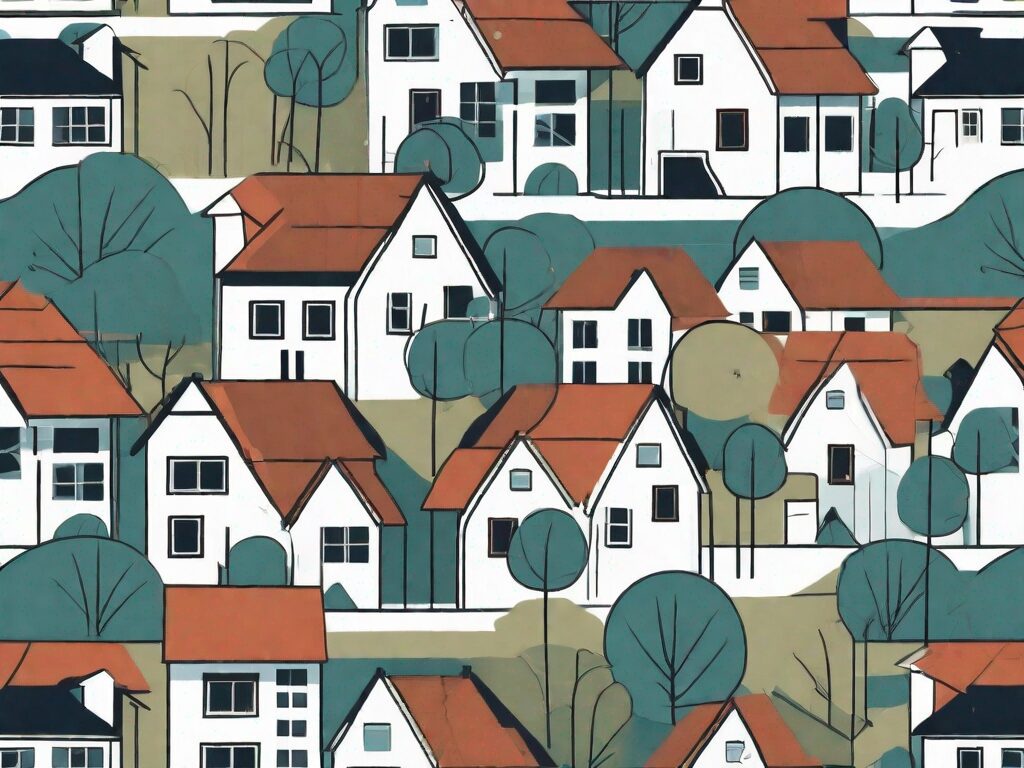 A flat landscape featuring several stylized houses in huntsville