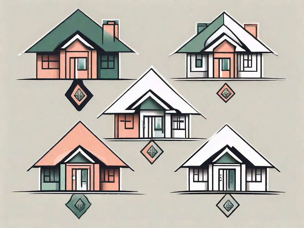 Several stylized houses with dollar signs