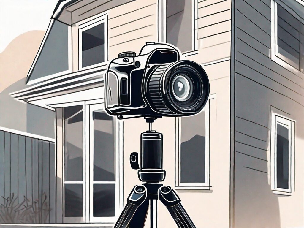 A camera on a tripod focusing on an attractive