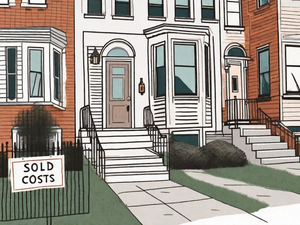 A classic washington d.c. row house with a sold sign in the front yard