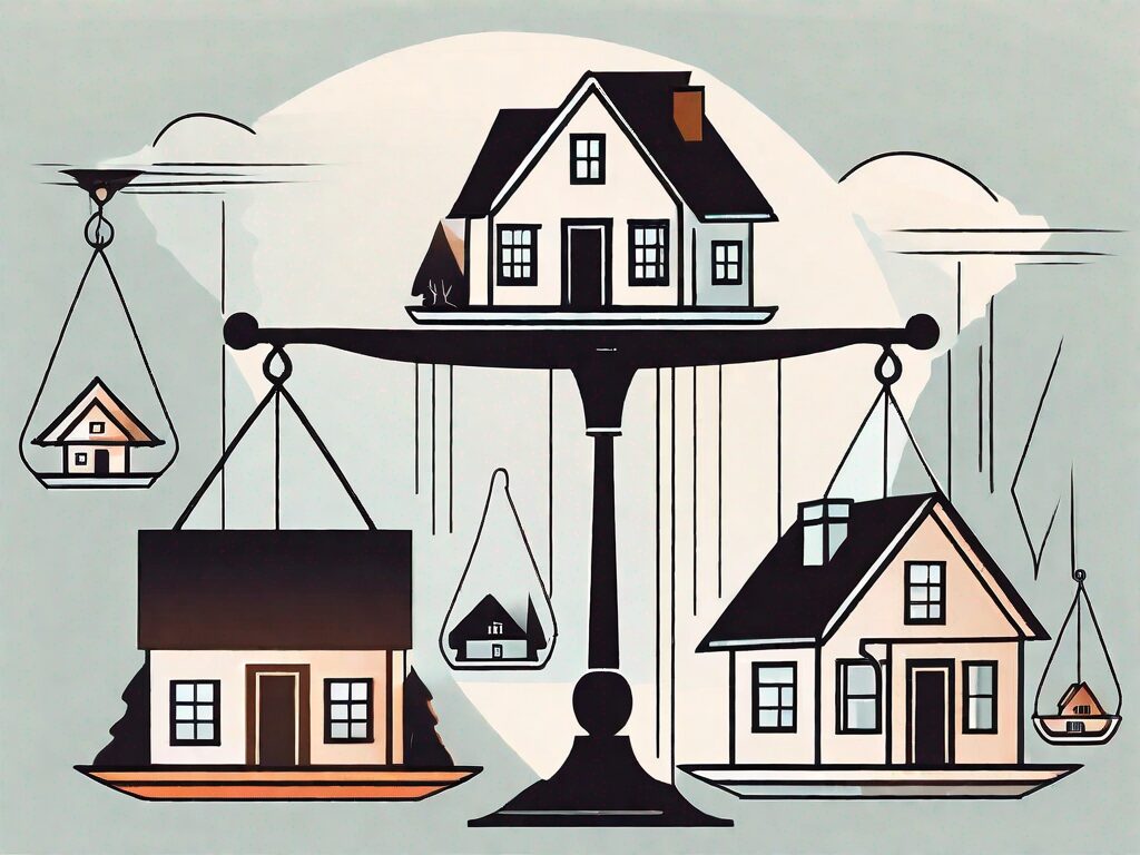 A stylized house with a balance scale on top