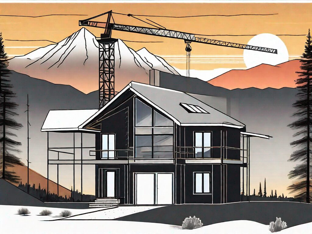 A half-built house with a construction crane in the backdrop