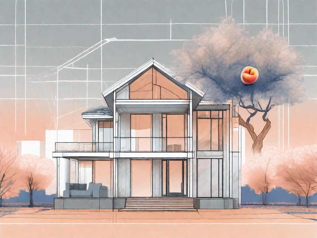 A partially constructed house with a blueprint in the foreground