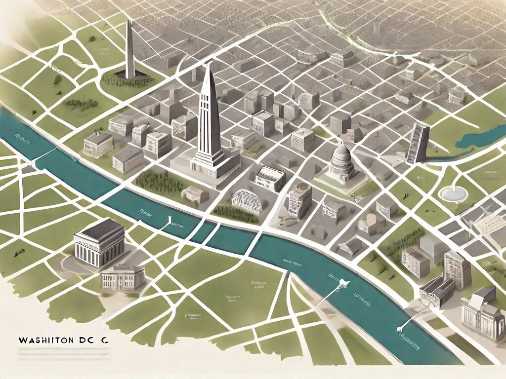 A detailed and stylized map of washington dc
