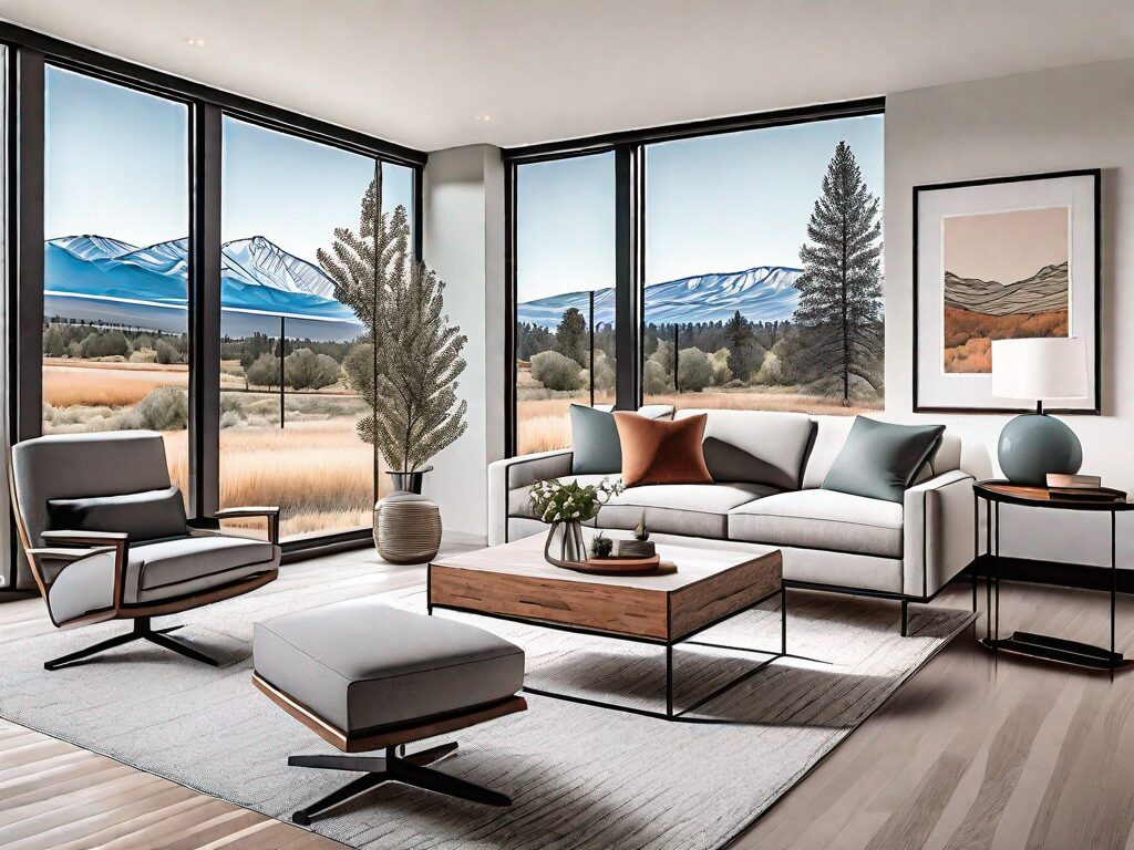 A beautifully staged living room with modern furniture and decor