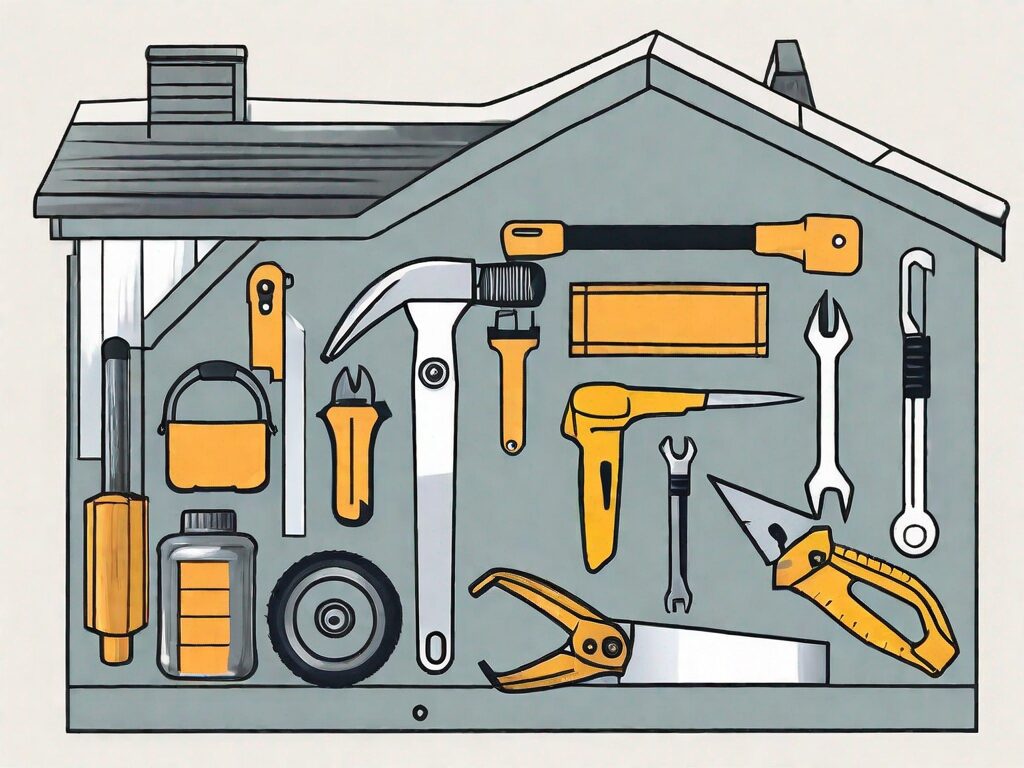 A toolbox filled with various home maintenance tools such as a hammer