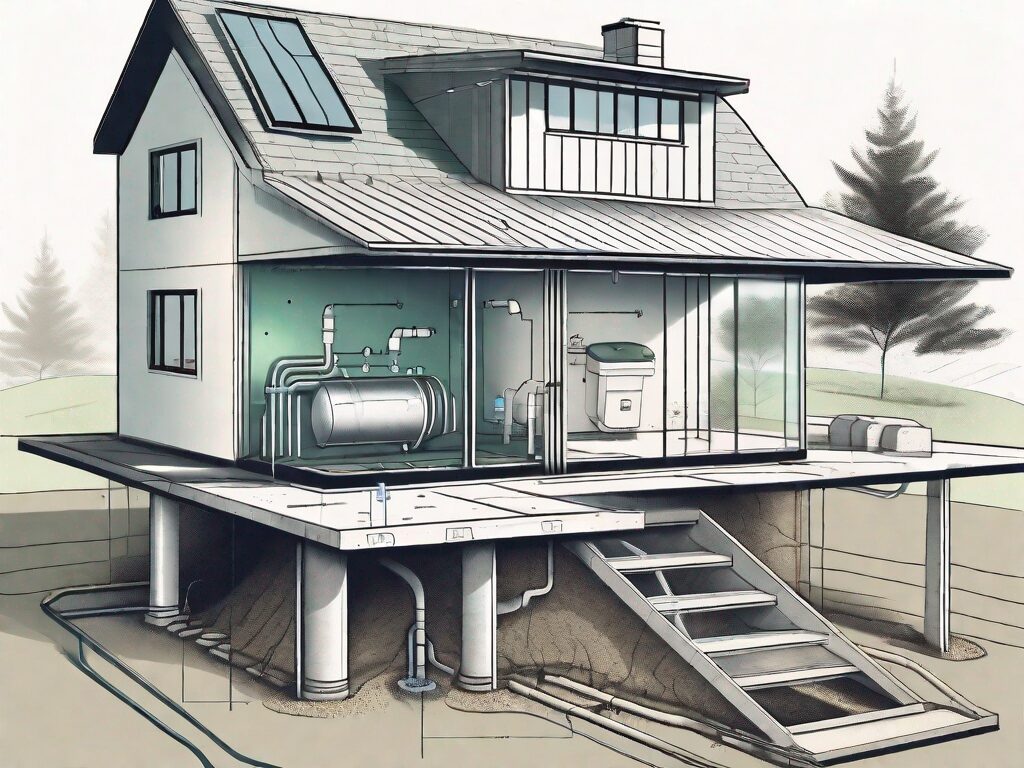 A house with a visible septic tank system beneath it