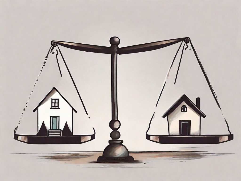 A balanced scale with a house on one side and a question mark on the other