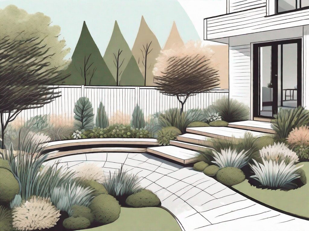 A visually appealing sloped backyard featuring a well-maintained garden