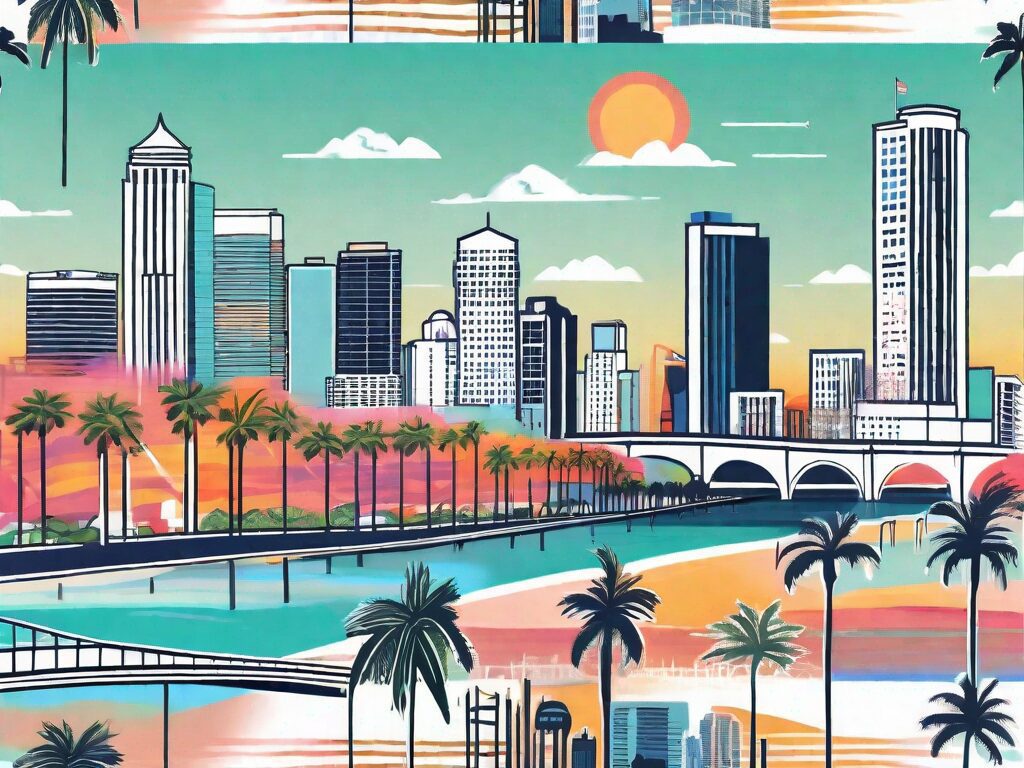 A picturesque florida landscape featuring elements from the top 5 cities such as miami's skyline