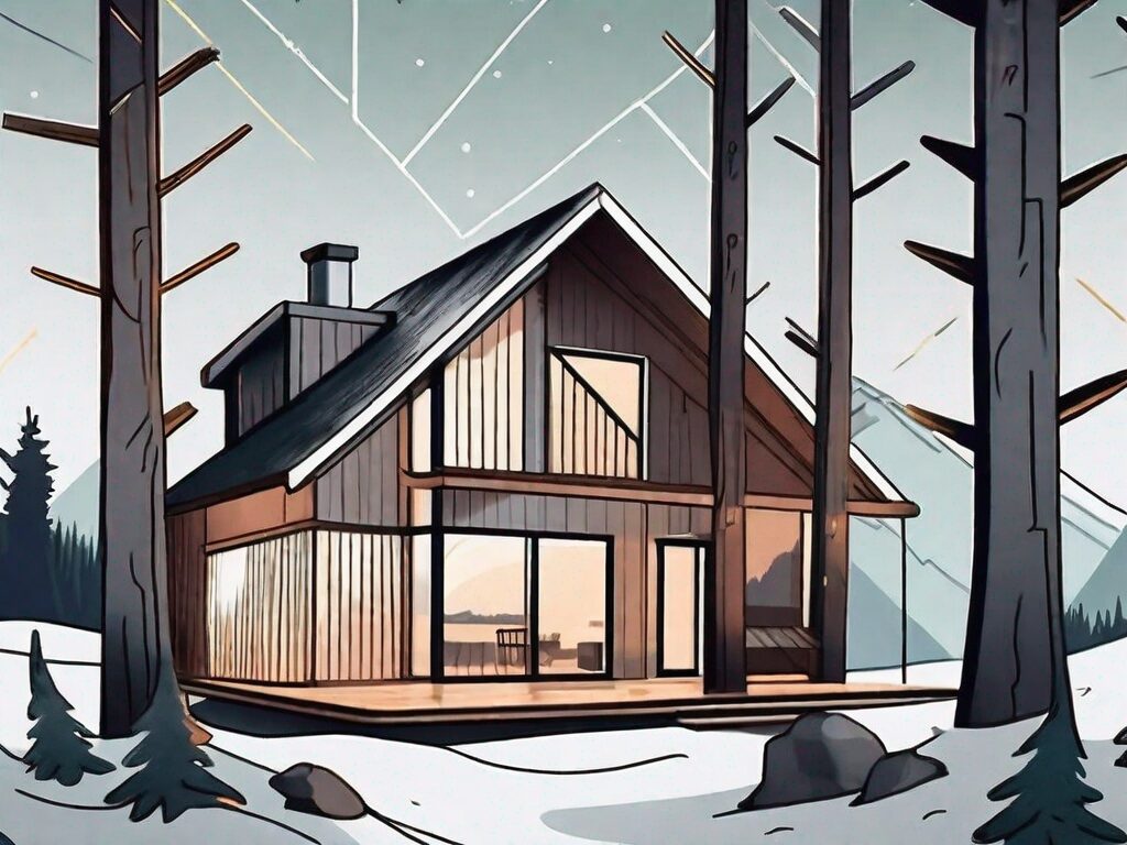 A quaint house nestled in alaskan wilderness with a symbolic credit card and a calendar marked with the year 2023