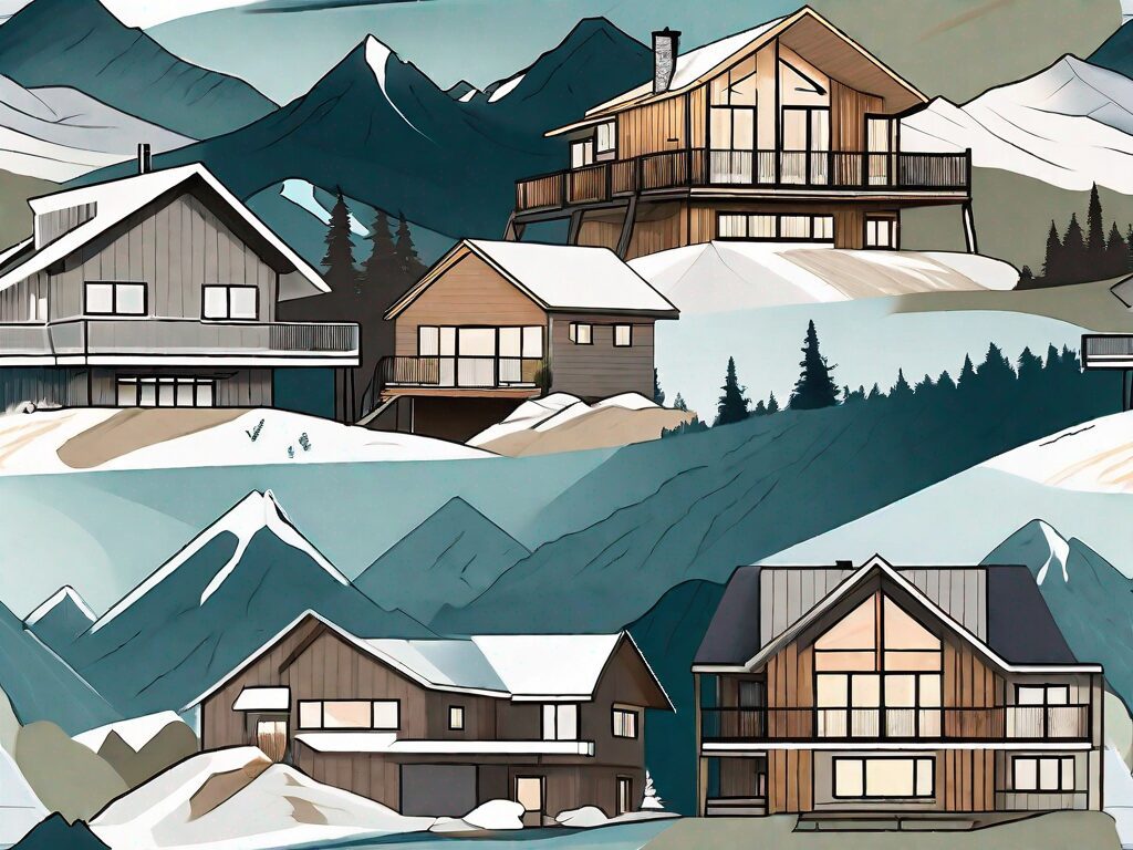A diverse array of modern and traditional alaskan homes with a backdrop of stunning alaskan landscapes