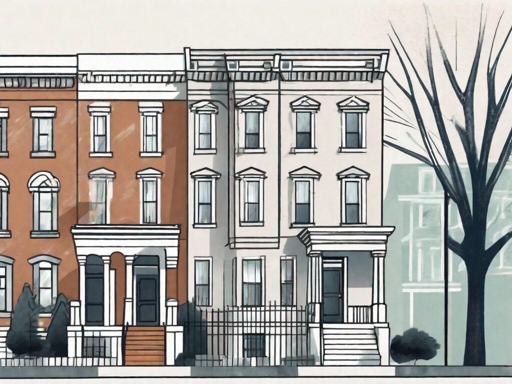 A classic washington d.c. row house with a magnifying glass hovering over it