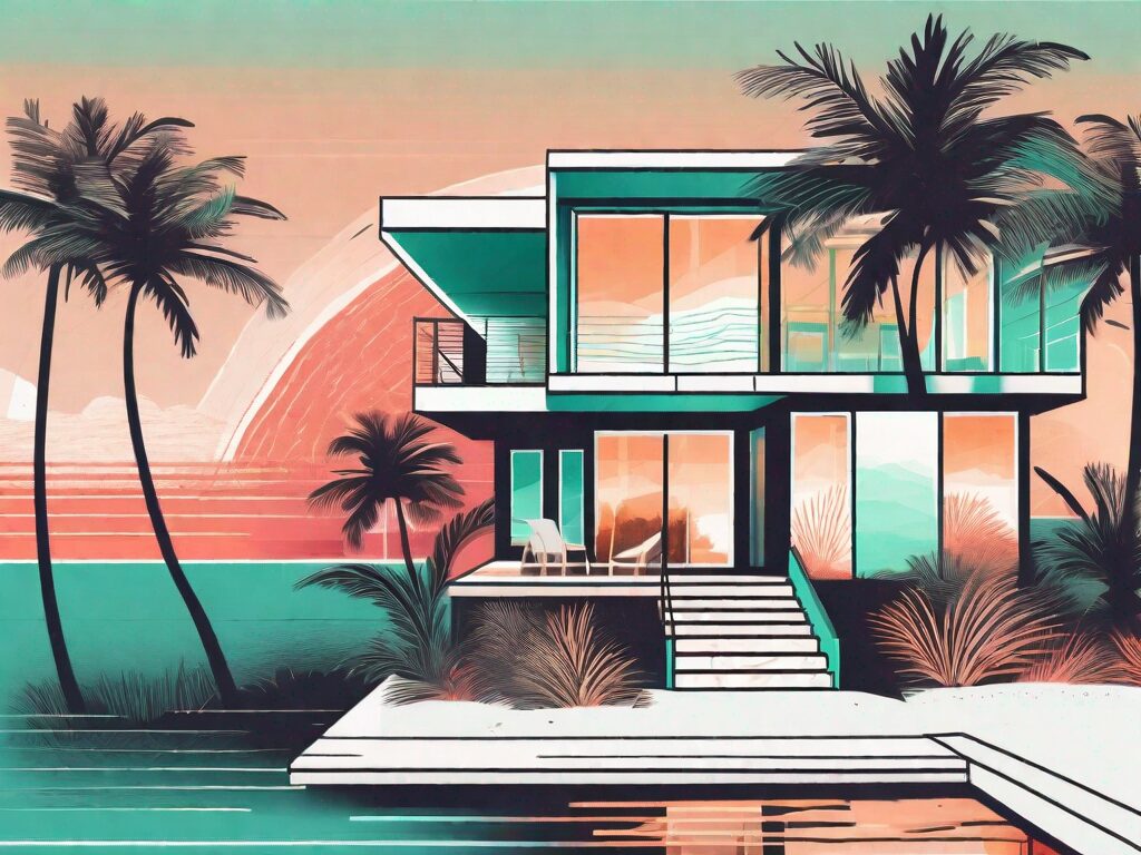A vibrant miami landscape with a house mid-flip