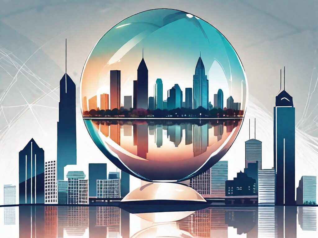 A crystal ball reflecting a vibrant and dynamic georgia cityscape