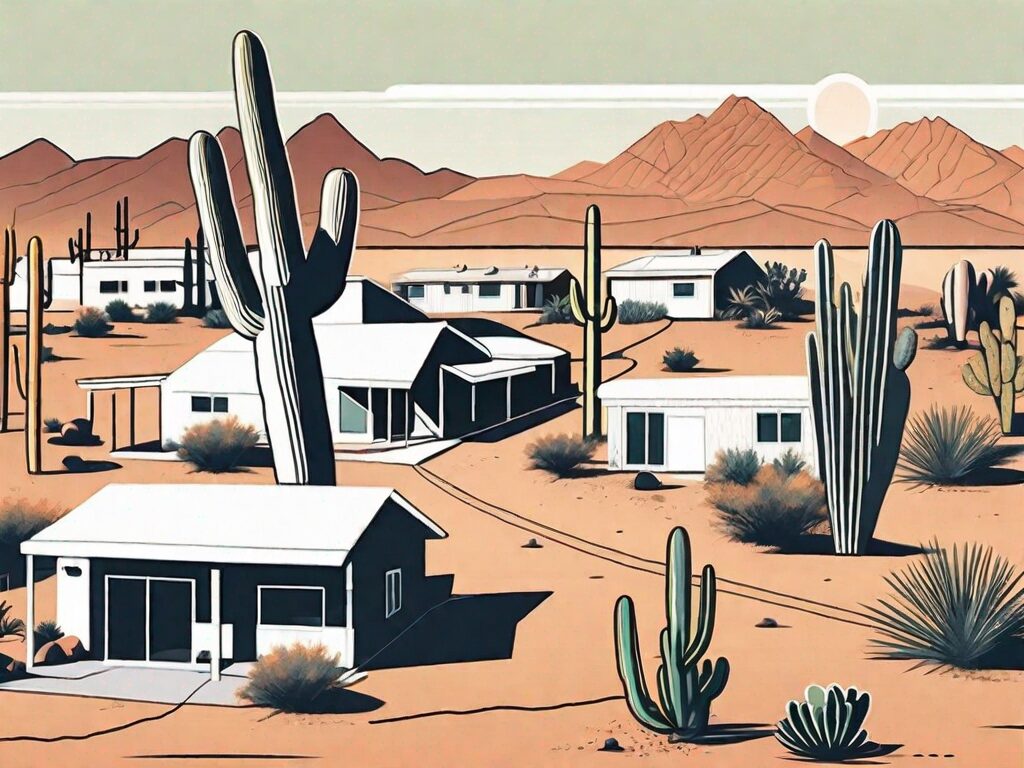 A sunlit arizona landscape with a variety of houses