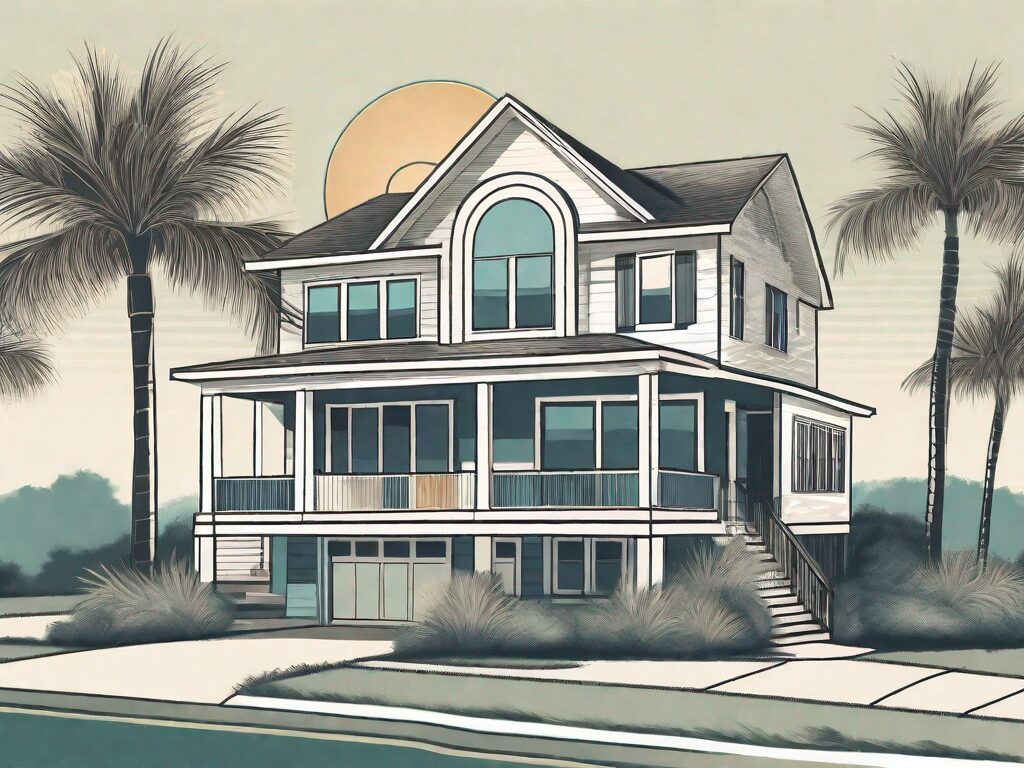 A typical myrtle beach home with a magnifying glass hovering over it