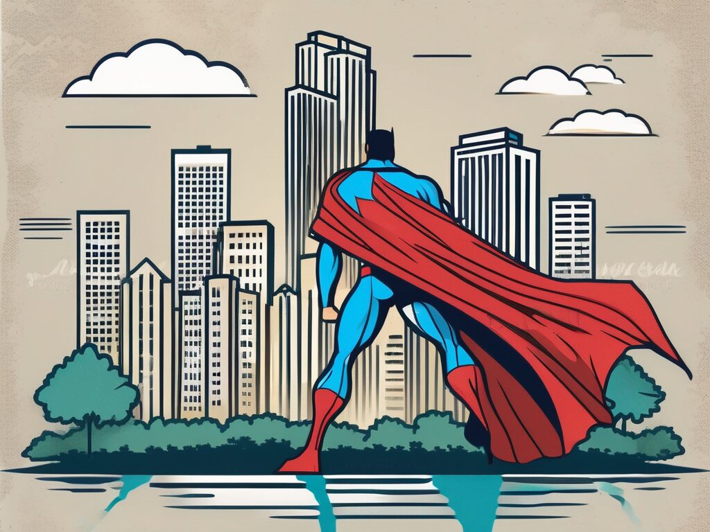 A superhero cape draped over a real estate 'for sale' sign