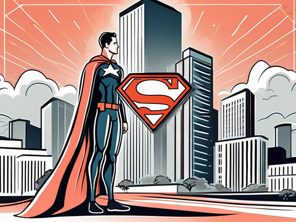 A superhero cape and a team badge against the backdrop of a stylized coral gables