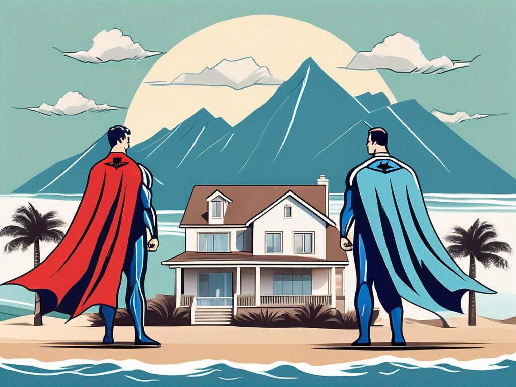 A superhero cape draped over a real estate 'for sale' sign