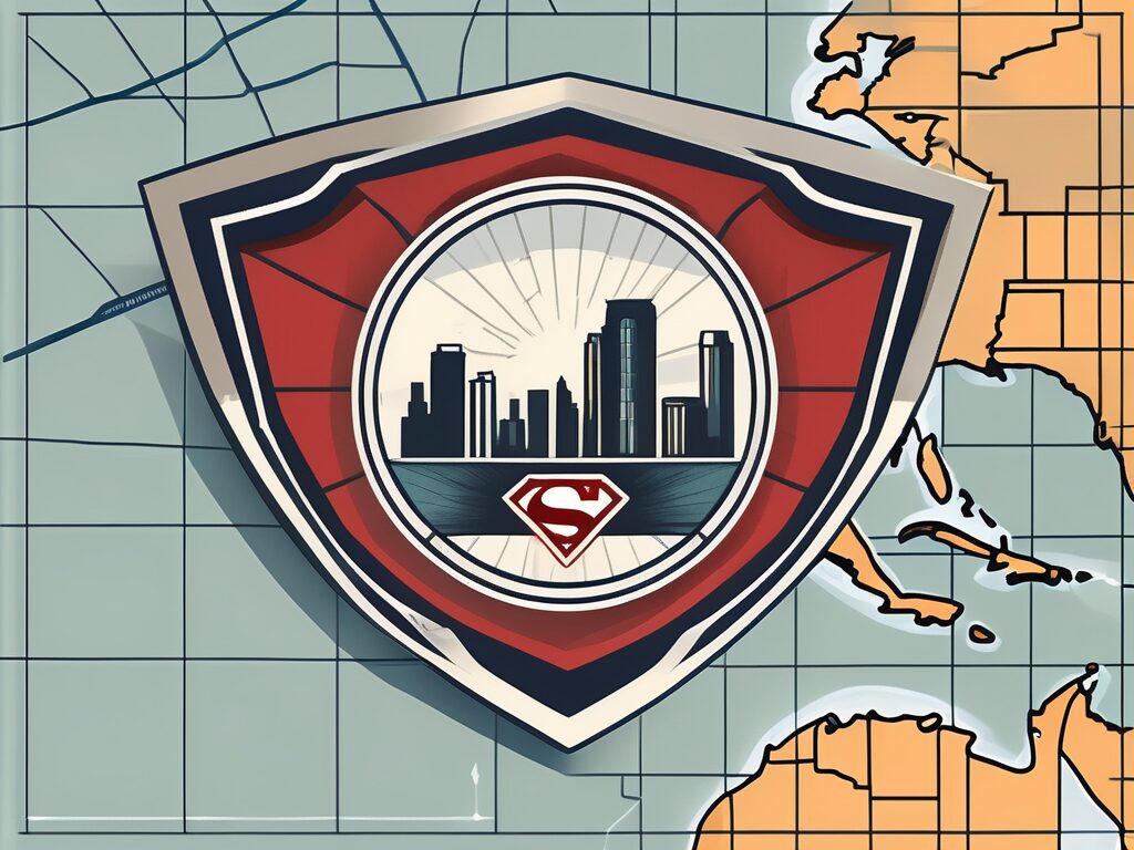 A superhero cape and an agent's badge over a stylized map of tamarac
