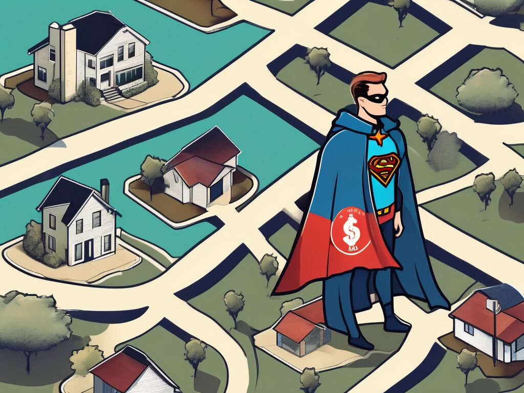 A superhero cape and a team badge placed on a map of valparaiso florida