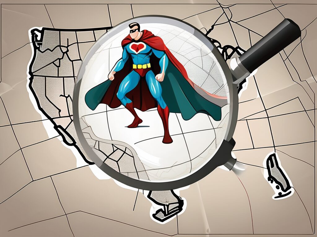 A superhero cape and a detective magnifying glass resting on a map of mangonia park